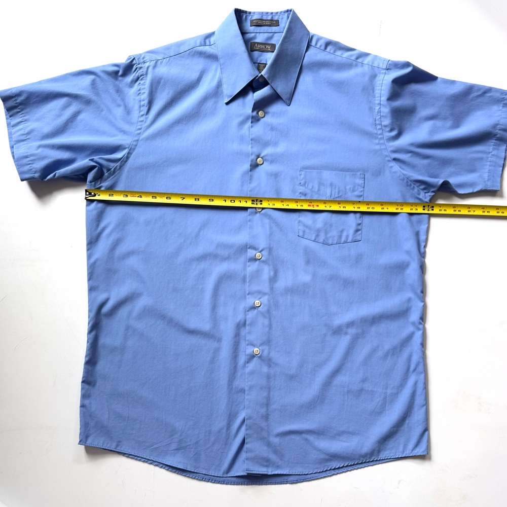 Arrow Wrinkle Free Half Sleeve Blue Men's Shirt Size 16-16 1/2 Large - Picture 6 of 11
